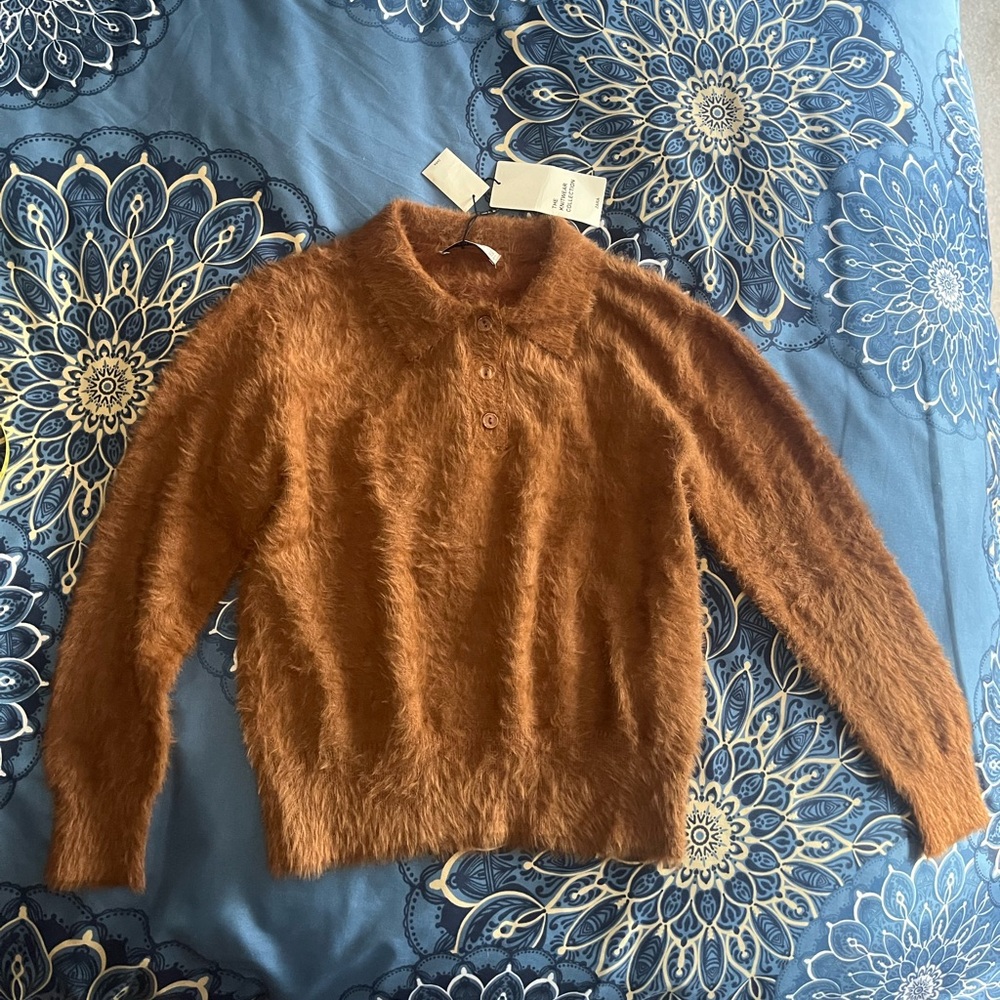 Zara Fuzzy Brown Polo Sweater NWT
